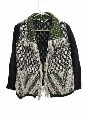 Anthropologie Textured Cardigan Chunky Knit Fringe Sweater Boho Repair/Project